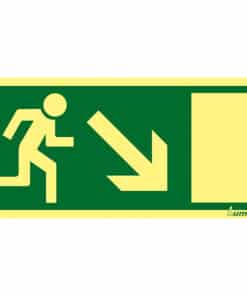 Utrymningsväg pil ner höger efterlysande 300 x 150 mm
