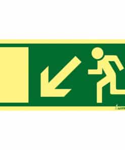 Utrymningsväg pil ner vänster efterlysande 300 x 150 mm